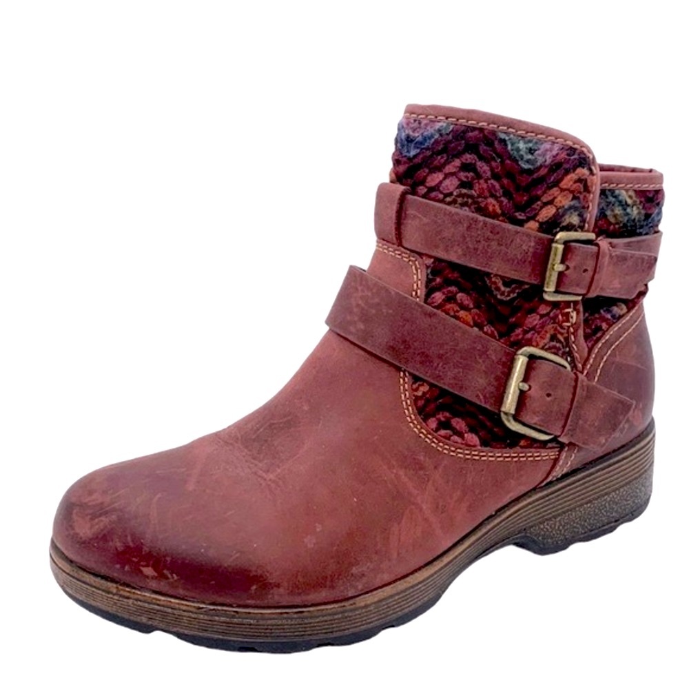Bionica Elba Boot Eggplant Wine 7.5 Buckles Low Booties Textile Casual Trendy